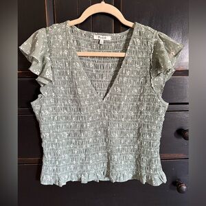 Madewell  V-Neck Flutter Sleeve Top - Sage Green-NWOT
